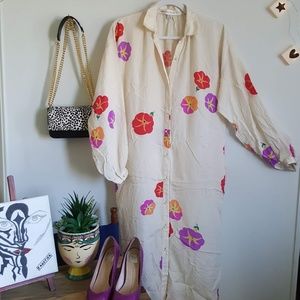 Tunic, kimono button down floral dress. 100% silk